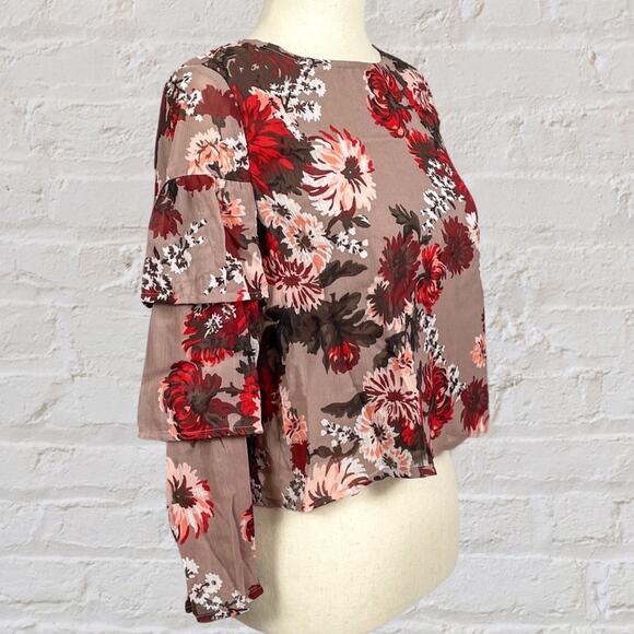 Crazy 8 Vintage Floral Blouse Girls L / Women XS Cottagecore Ruffle Fall Top - Picture 2 of 9